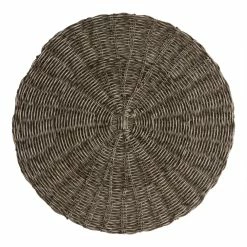 World Market Round Gray Faux Rattan Wipe Off Placemat