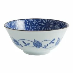 World Market Large Blue And White Porcelain Floral Noodle Bowl