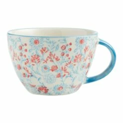 World Market Red And Blue Floral Hand Painted Ceramic Mug