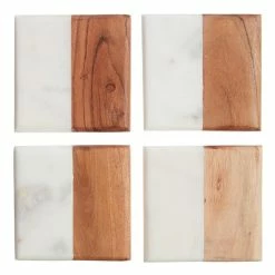 World Market Square Marble and Wood Coasters 4 Pack