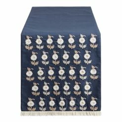 World Market Navy and White Embroidered Floral Table Runner