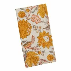 World Market White and Orange Floral Block Print Napkin Set of 2