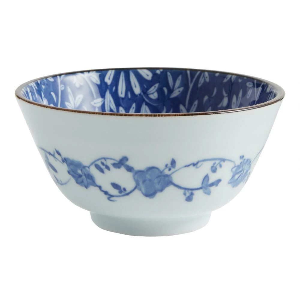 World Market Small Blue And White Porcelain Floral Noodle Bowl