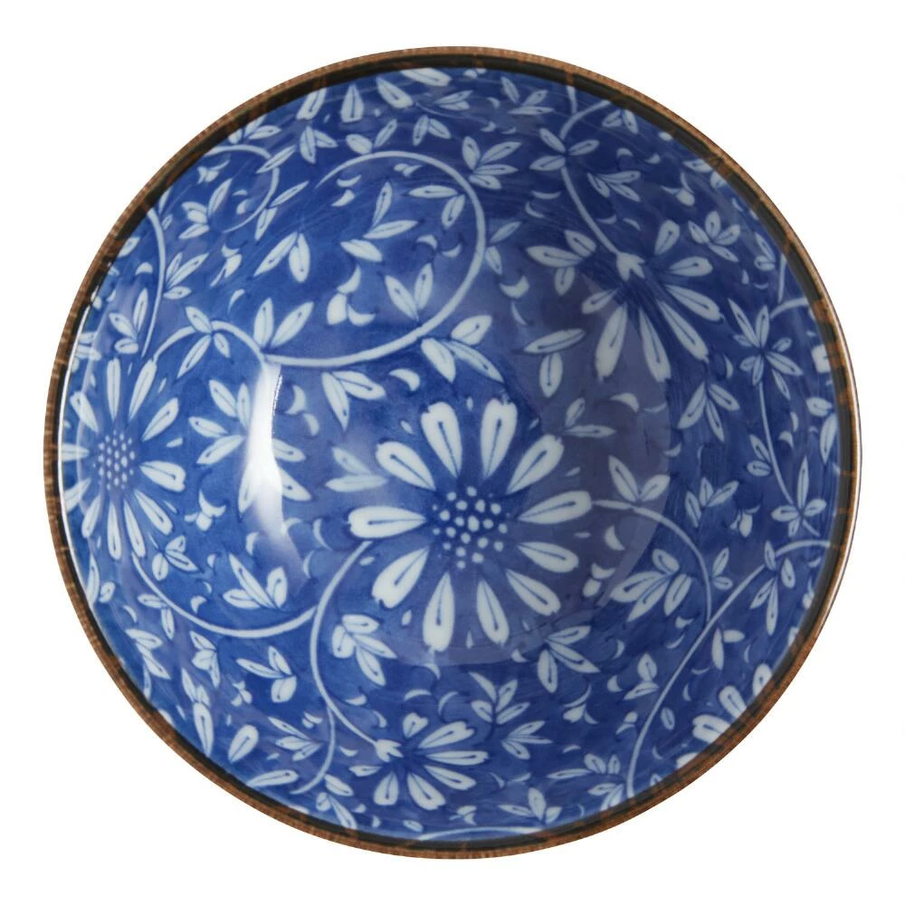 World Market Small Blue And White Porcelain Floral Noodle Bowl - Image 2