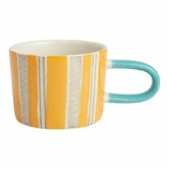 World Market Orange And Blue Stripe Hand Painted Ceramic Mug