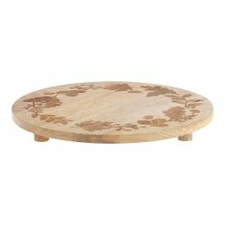 World Market Round Mango Wood Botanical Etched Serving Board