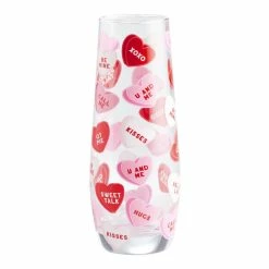 World Market Red and Pink Candy Heart Stemless Champagne Flute