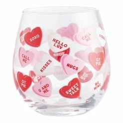 World Market Red and Pink Candy Heart Stemless Wine Glass