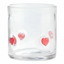 World Market Red Heart Inlay Double Old Fashioned Glass
