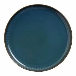 World Market Blue Reactive Glaze Ribbed Dinner Plate