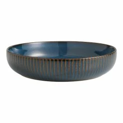 World Market Blue Reactive Glaze Ribbed Low Bowl