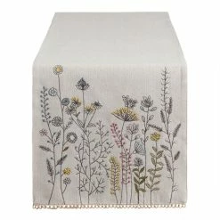 World Market Natural Multicolor Embroidered Floral Table Runner
