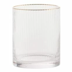 World Market Gold Rim Ribbed Double Old Fashioned Glass