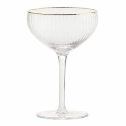 World Market Gold Rim Ribbed Coupe Glass