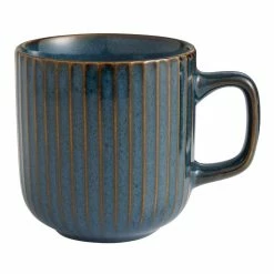 World Market Blue Reactive Glaze Ribbed Ceramic Mug Set Of 2