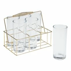 World Market Gold Wire Drink Caddy With Glasses 6 Piece Set