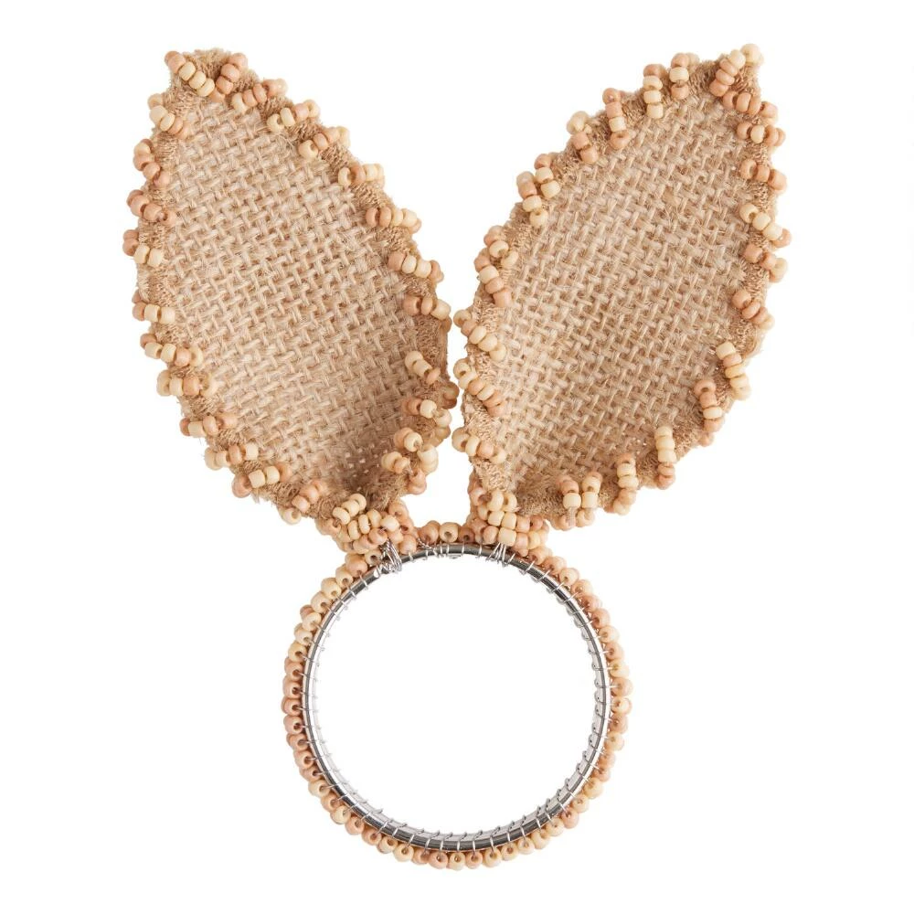World Market Cane And Jute Beaded Bunny Ears Napkin Ring - Image 2