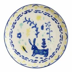 World Market Blue And Aqua Floral Hand Painted Salad Plate
