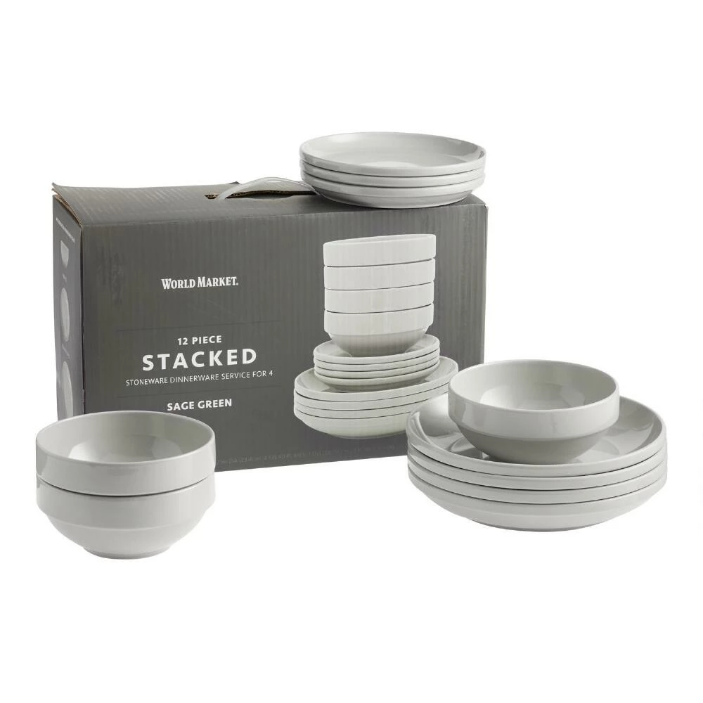 World Market Ceramic Stacked 12 Piece Dinnerware Set - Image 3