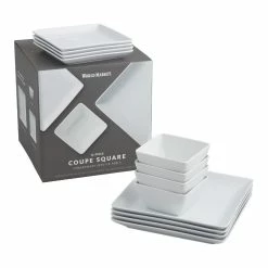 World Market Coupe Square White Porcelain 12 Piece Dinnerware Set
