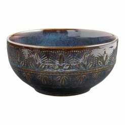 World Market Willow Indigo Blue Embossed Cereal Bowl