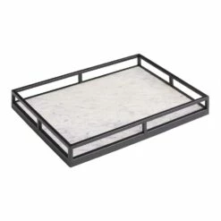 World Market Cole White Marble and Black Metal Bar Tray