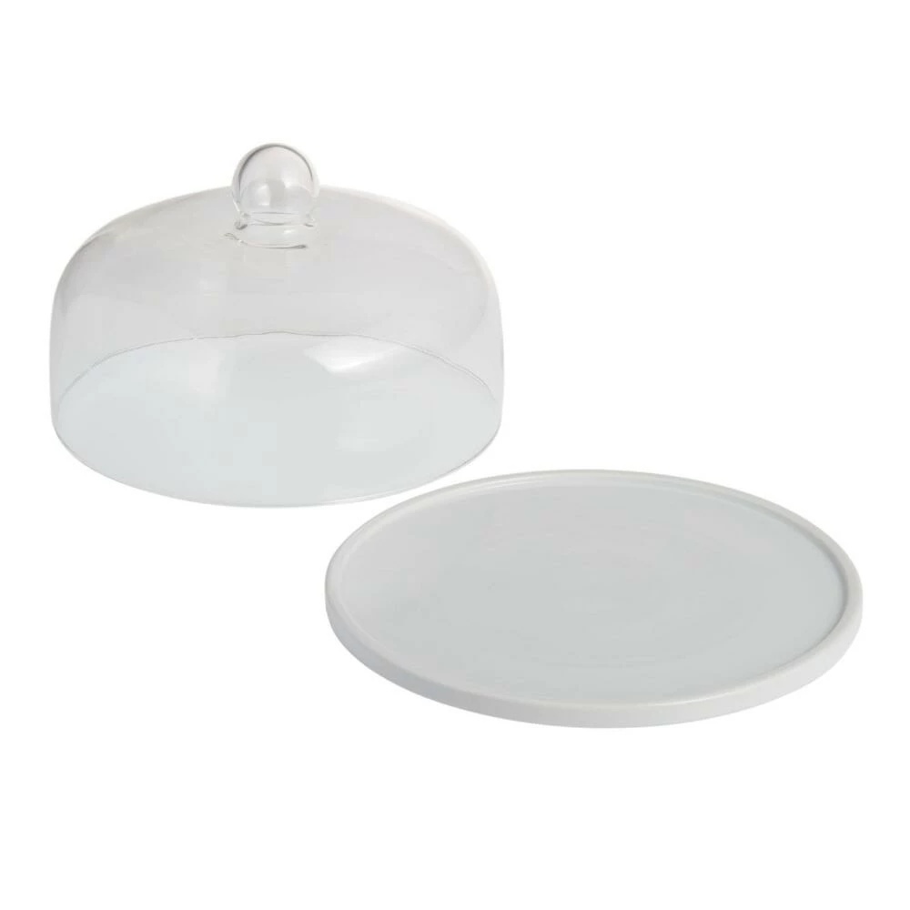 World Market Coupe White Porcelain Cake Plate With Cloche - Image 2