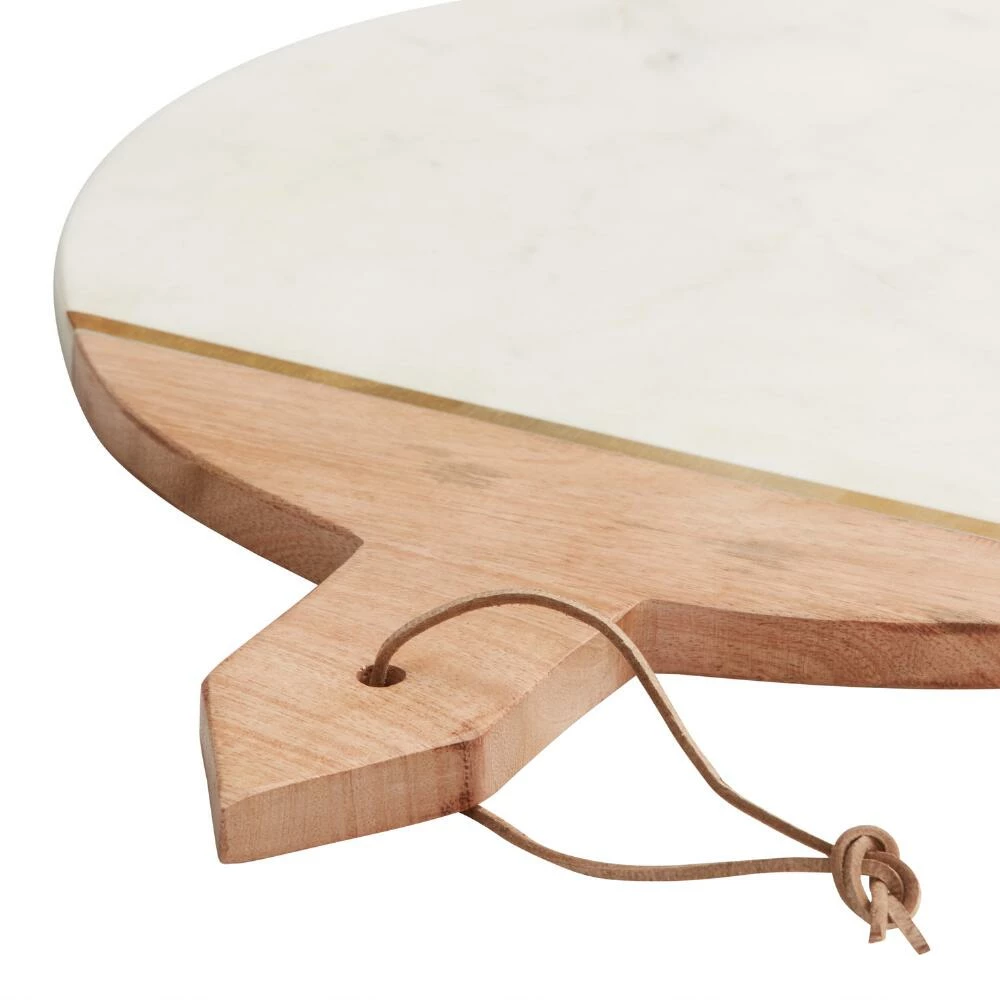 World Market White Marble and Wood Cheese Board and Knife Set - Image 2