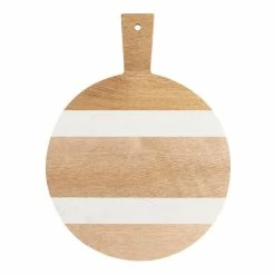 World Market Small Round Wood and White Marble Paddle Cutting Board
