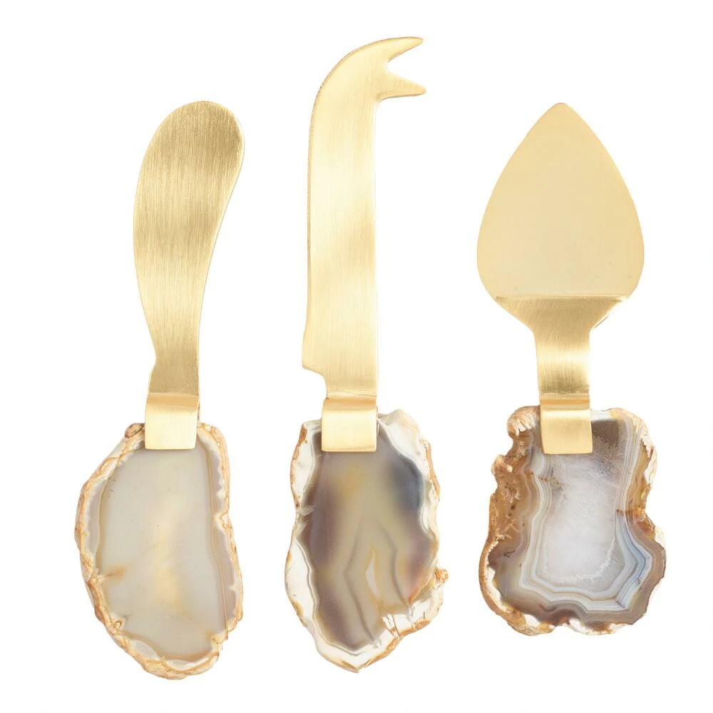 World Market Gold Agate Slice Cheese Knives 3 Piece Set