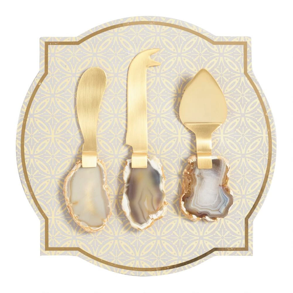 World Market Gold Agate Slice Cheese Knives 3 Piece Set - Image 2