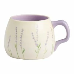 World Market Cream And Lavender Hand Painted Ceramic Mug