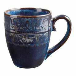 World Market Willow Indigo Blue Embossed Ceramic Mug