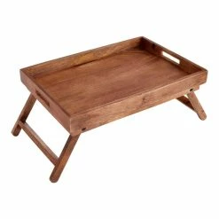World Market Natural Wood Bed Serving Tray with Folding Legs
