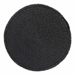 World Market Round Black Braided Placemat With Fringe Set Of 4