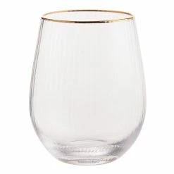 World Market Gold Rim Ribbed Stemless Wine Glass Set of 2