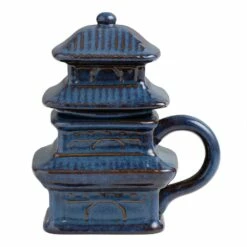 World Market Pagoda Blue Reactive Glaze Ceramic Tea Infuser Mug