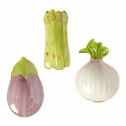 World Market Vegetable Hand Painted Figural Tasting Plates Set Of 3