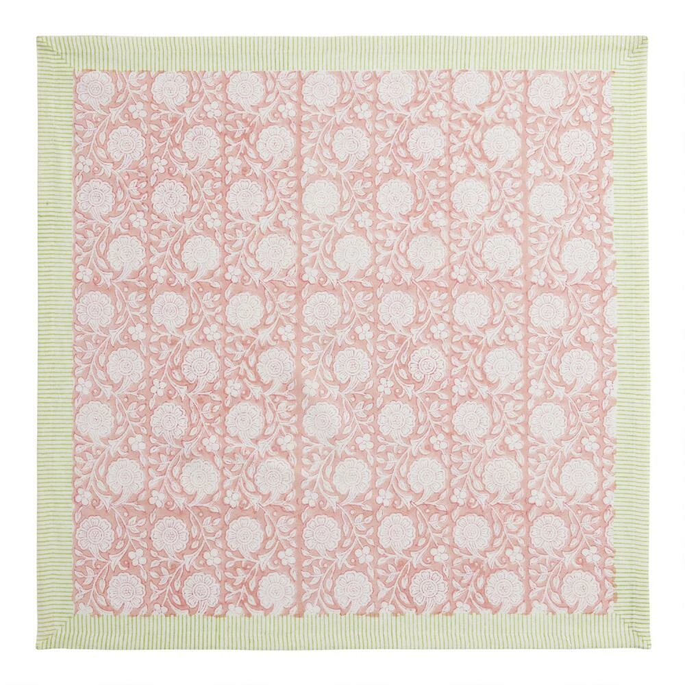 World Market Green And Pink Block Print Napkin - Image 2
