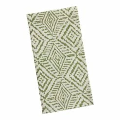 World Market Green Block Print Pattern Cotton Blend Napkins Set Of 2