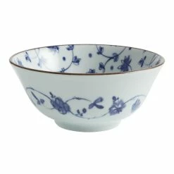 World Market Large Blue And White Porcelain Floret Noodle Bowl
