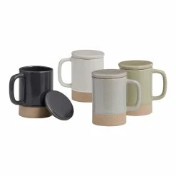 World Market Speckled Stoneware Mug with Lid Set Of 4