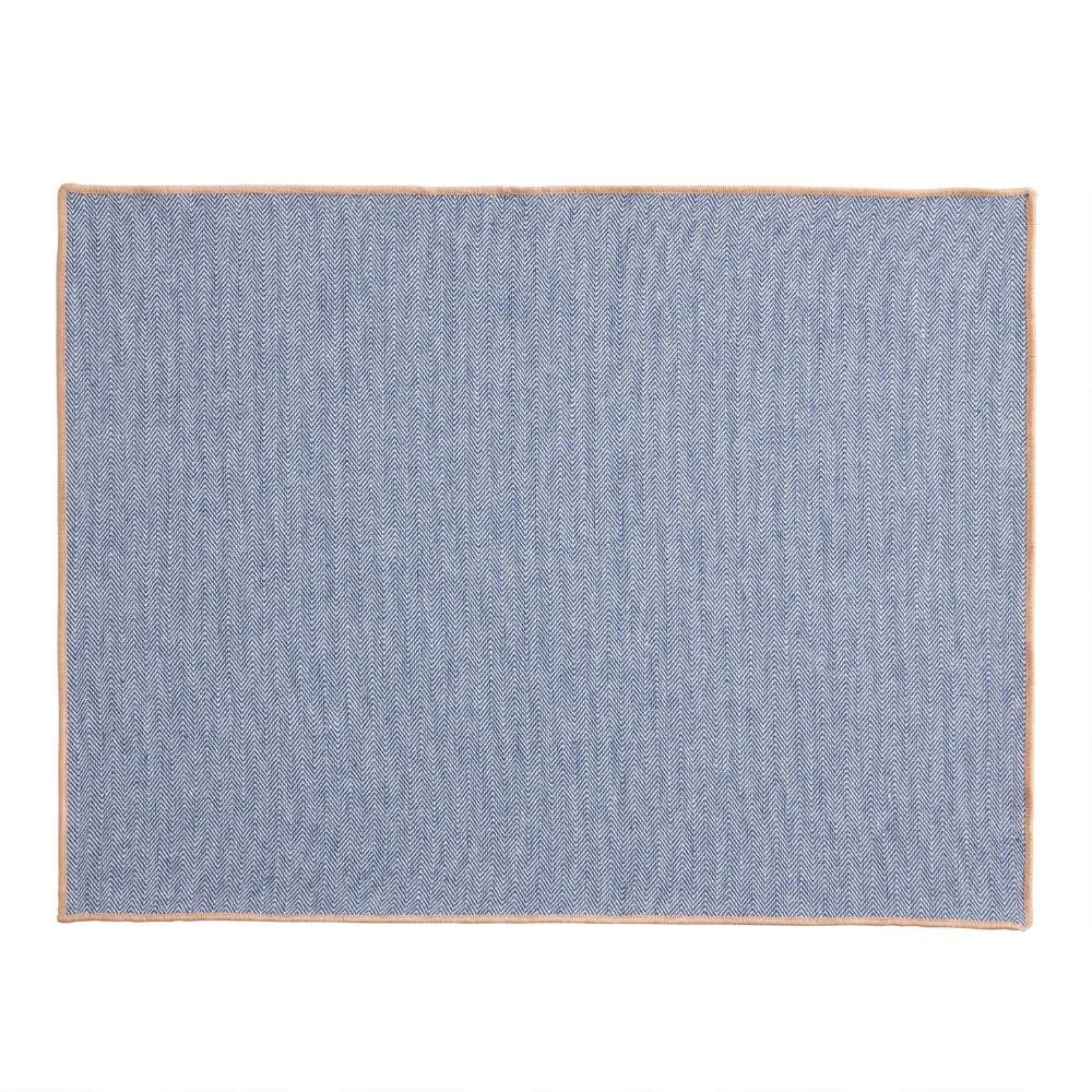 World Market Blue Herringbone Placemat With Pink Edge Set Of 2