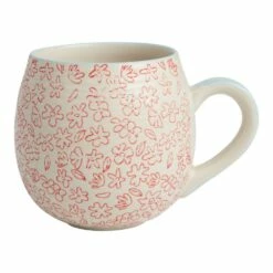 World Market Red And White Floral Hand Painted Ceramic Mug