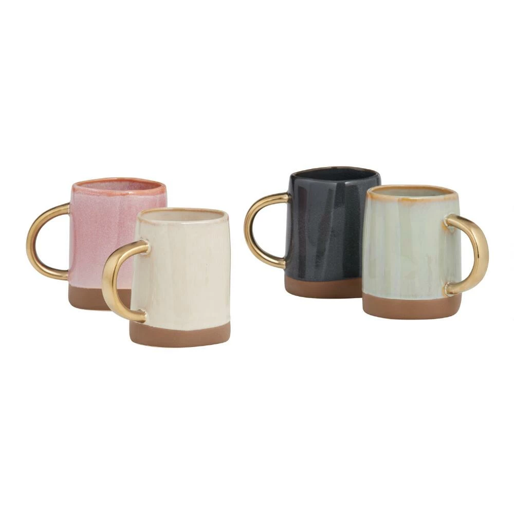 World Market Dipped Reactive Glaze Gold Handle Ceramic Mug Set Of 4