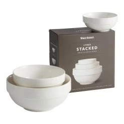 World Market Natural White Porcelain Stacked 3 Piece Serving Bowl Set