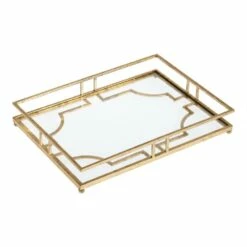 World Market Antique Gold Metal And Glass Bar Tray
