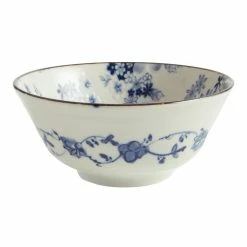 World Market Large Blue And White Porcelain Pansy Noodle Bowl