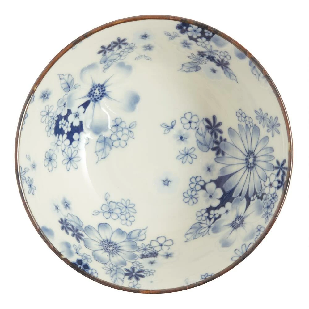 World Market Large Blue And White Porcelain Pansy Noodle Bowl - Image 2